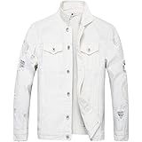 LZLER Jean Jacket for Men, Classic Ripped Slim Denim Jacket with Holes