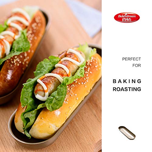 Bakerdream Hot Dog Bun Pan Hotdog Bread Mold Non Stick Bakeware 7 inch Oval Hot Dog Mould Pack of 2 (7" Oval 2pcs)
