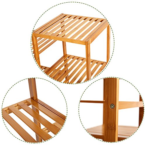 KARMAS PRODUCT Natural Bamboo Shelf 9-Tier DIY Adjustable Multifunctional Utility Storage Organizer Rack Plant Flower Standing Holder Shelving Unit, 37.7" x 13" x 35.4"