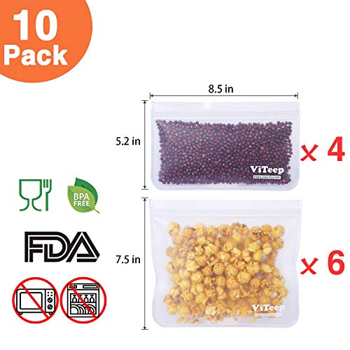 Reusable Sandwich Bags 10 Pack Extra Thick PEVA Lunch Bags Leakproof