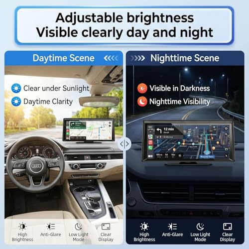 8.1" Portable Wireless CarPlay Stereo with 2K Dash Cam & 1080P Backup Cam | Wireless CarPlay/Android Auto, Voice Control, Split Screen, Plug & Play, 2K Dash Cam + 1080P Rear Cam