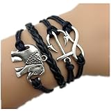 Healthtop Handmade Infinity Anchor Elephant Silver Black Leather Rope Wrap Bracelet Fashion Jewelry