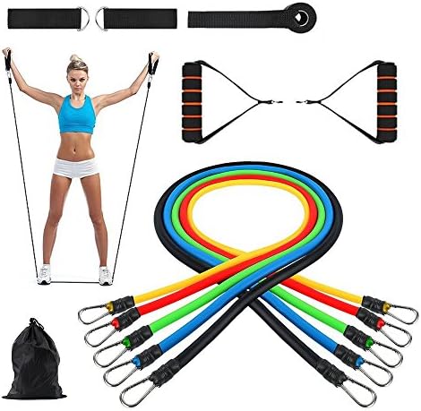 Resistance bands with handles Set, stretching band, with 5 Fitness Tubes / Handles / Door Anchor / Ankle Straps / Carrying Pouch / Workout Guides