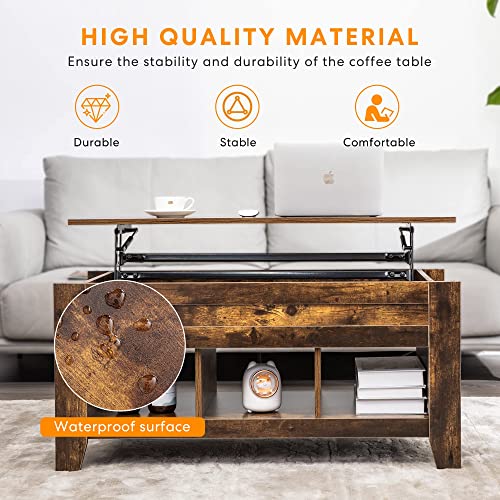 VIVOHOME Lift Top Coffee Table, Dining Table with Hidden and 3 Open