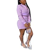 THLAI Women 2 Piece Skirt Set Long Sleeve Jacket Crop Top and Bodycon Mini Skirt Set Pink Party Outfits Birthday Suits