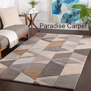 Paradise Carpet Creation Embossed Carved Handmade Tuffted Woollen Thick Geometrical Carpet for Living Room Bedroom Size 5 x 7 feet (150X210 cm) Multi