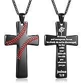 VERKUUY Baseball Cross Necklace for Men Boys(22+2 Inches), 316L Stainless Steel Chain American Flag Pendant Bible Verse Religious Christian Easter Jewelry Gifts