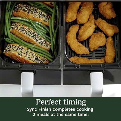 Freidora de aire Cuisinart de doble cesta, dos cestas en total 11 QT, freidora de aire de 4 funciones para freír, asar, hornear y mantener caliente, cuenta con acabado y configuración de sincronización, recordatorio de lanzamiento, modo de calentamiento automático y pausa automática