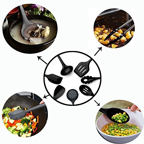Kitchen Utensil Set - Silicone Cooking Utensils 10 Pieces - Nonstick cooking Tools&Accessories - Silicone Kitchen Utensils Black - For Pots&Pans- Gadgets,Serving Tongs,Spoon,Spatula Sets,Outdoor,Whisk - Thumbnail 5