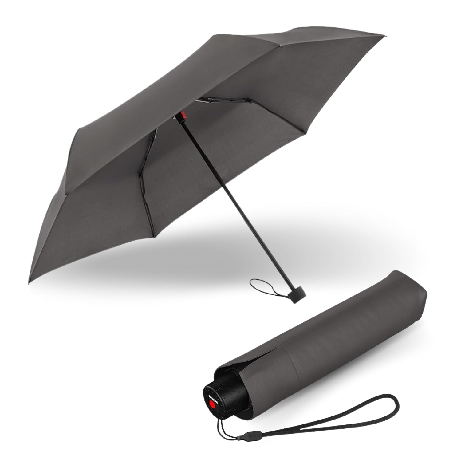 Knirps Regenschirm C.050 Small Manual Dark Grey mit Schirmtasche I kleiner Regenschirm für unterwegs I Handöffner Taschenschirm I windstabiler & leichter Mini Schirm