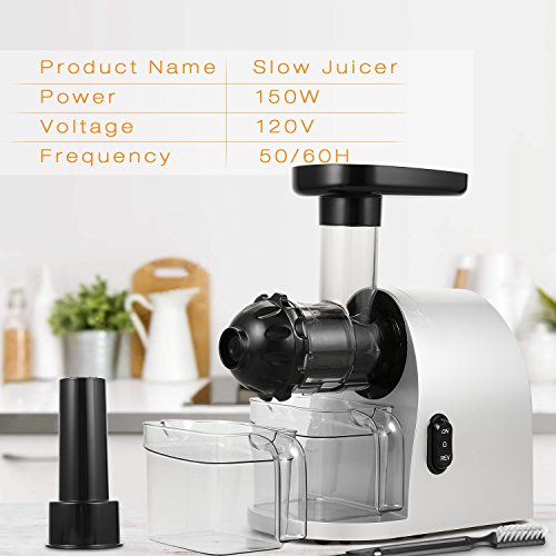 Slow Masticating Juicer Extractor, Cold Press Juicer Machine with Brush to Clean Conveniently High Nutrient Fruit and Vegetable Juice (Silver)