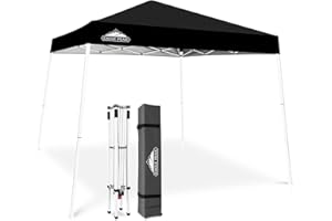EAGLE PEAK 10x10 Slant Leg Pop-up Canopy Tent Easy One Person Setup Instant Outdoor Beach Canopy Folding Portable Sports Shelter 10x10 Base 8x8 Top (Black)