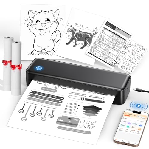 Portable Printer Wireless for Travel, Inkless Thermal Printer Supports 8.5 x 11 Inch Thermal Paper, Bluetooth Compatible with iOS, Android, Laptop Includes 2 Rolls & 10 Sheets of Paper Kit
