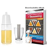 Simply Better Products Glass Olive Oil Sprayer with Aerosol Pump Oil Dispenser and e-Guide for Cooking with Seasonings, White