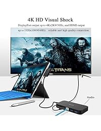 Surface Dock, Ports with Audio, DisplayPort, HDMI Output and RJ45 Gigabit Ethernet, Docking Station for New Surface Pro 2017, Microsoft Surface Pro 6, Surface Pro 4, Surface 3, New Version (Black)