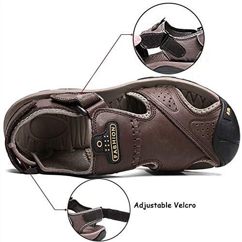 VISIONREAST Mens Leather Sandals Closed Toe Outdoor Hiking Athletic