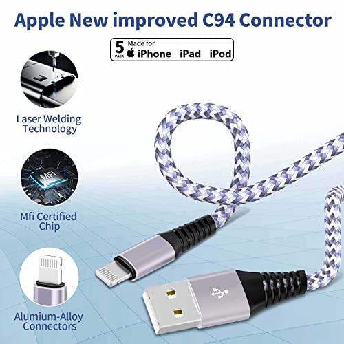 5 Pack Short Lightning Cable(8 Inch), [Apple MFi Certified] iPhone Fast