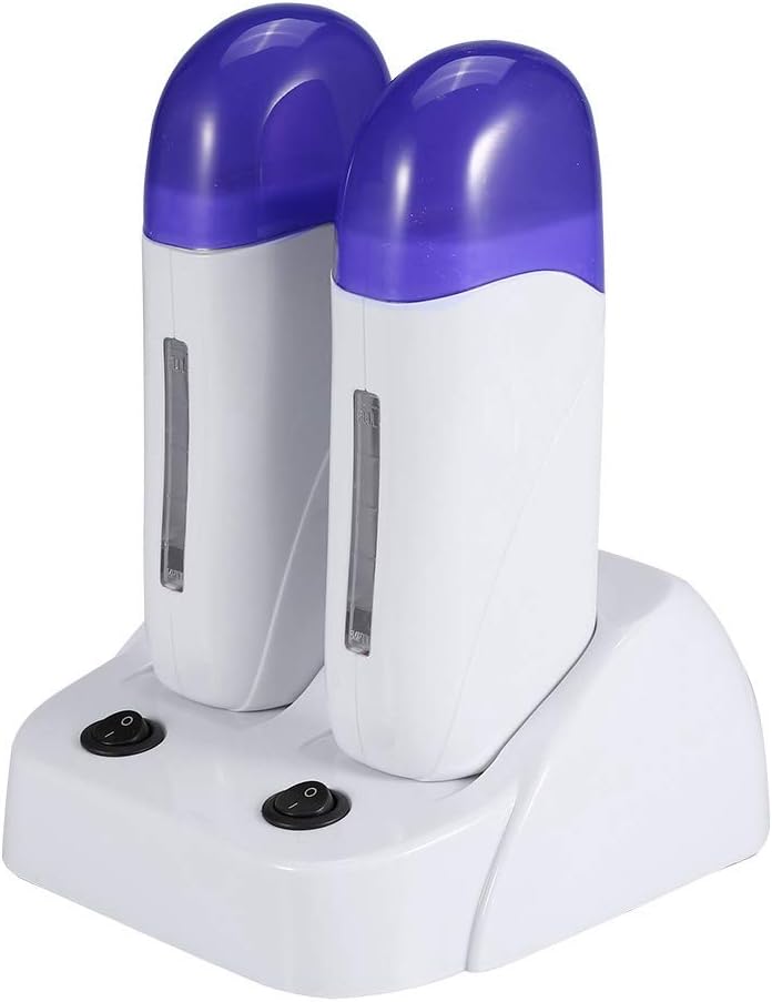 Safe and Odorless Waxing Roller,3Types Cartridge Wax Depilatory Roller Warmer Heater, Non-Toxic and Harmless Waxing Body Hair Removal Machine(Double Waxing Heaters US Plug (110V))