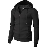 H2H Men's Zip Up Hoodie Lightweight Long Sleeve Basic Slim Fit Cotton SweatShirt with Pocket