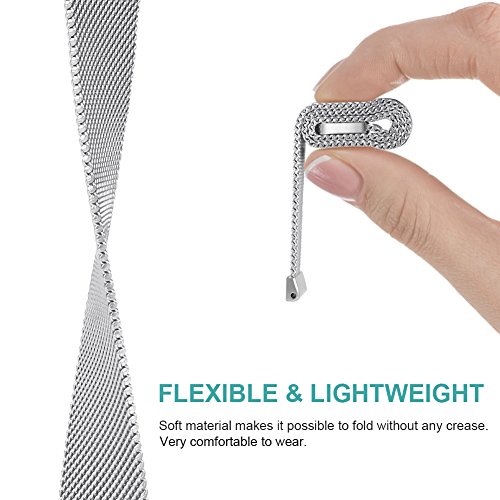 Onedream For Fitbit Versa Bands Silver, Large for Women Men, Milanese Replacement Wrist Smart Watch Band, Stainless Steel Metal Mesh Magnetic Sport Wristbands Bracelet Strap Accessories