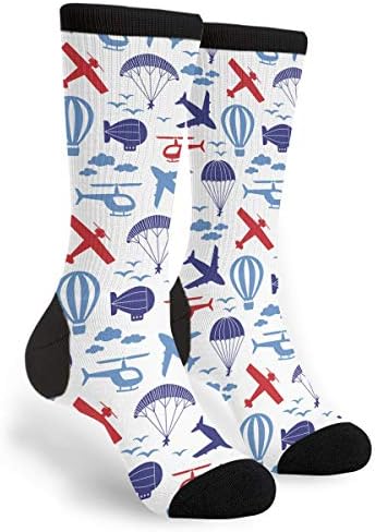 Unisex Fun Novelty Crazy Crew Socks Airplanes Helicopter Parachute Balloon Dress Socks