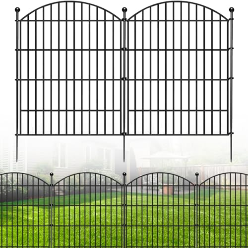 QLOFEI 10 Panels Garden Fences Animal Barrier Fencing - 32in(H) x24ft(L) with Lock - Metal Panel Border with Rustproof Coating - Decorative Cloture Jardin Dog Fence Outdoor for Yard, Flowers, Patio