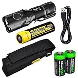 EdisonBright Nitecore MH20 CREE XM-L2 U2 LED 1000 Lumen USB Rechargeable Flashlight, Nitecore NL183 18650 rechargeable Li-ion battery, USB charging cable, Holster 2 X Cr123A lithium batteries bundle