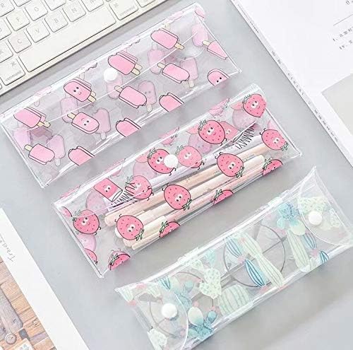 Amazon Wanm ペンケース かわいい 韓国透明ペンケースクリエイティブスナップボタンペンケース透明収納文房具バッグ学生用品 8个 ペンケース 文房具 オフィス用品