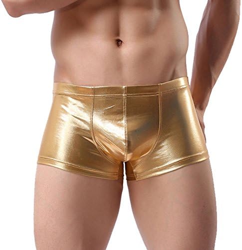 Men's Underwear Body Modal Trunks Imitation Leather Sexy Briefs Lingerie (Tag Size: XXL, Gold)