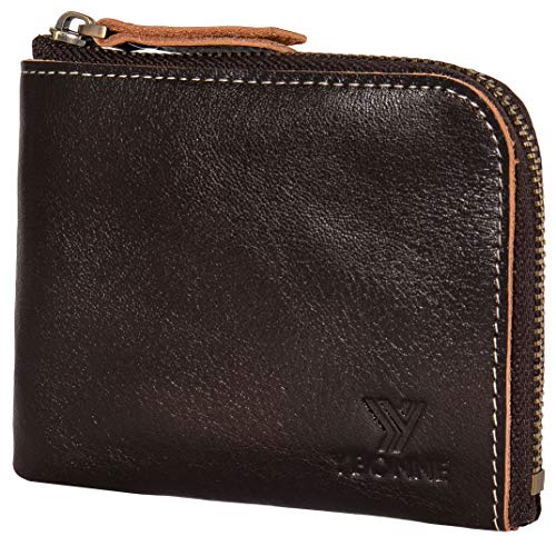 YBONNE Small Corner Zipper Wallet for Men and Women, Handmade with Italian Vegetable Tanned Leather