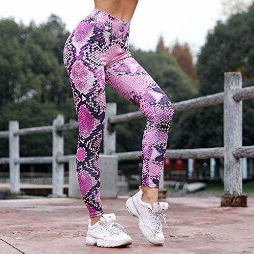 TOTOD Leggings for Women 2019 Latest Serpentine Yoga Pants High Waist Fitness Tight Mesh Trousers Purple - Thumbnail 2