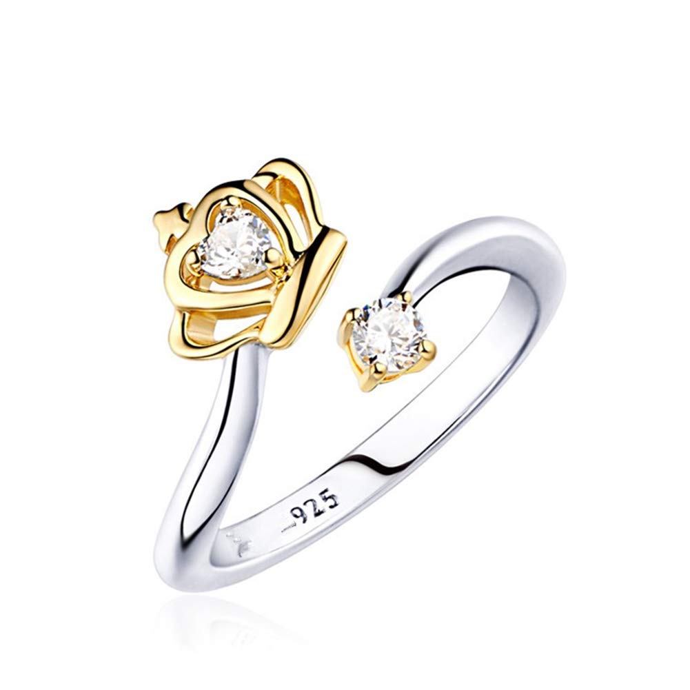 AILUOR Adjustable Crown Rings for Women, Crystal Crown Ring Gold Wedding Engagement Ring Jewelry Gifts for Women Lady (Gold)