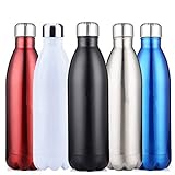 17 oz/25 oz/34 oz Double Walled Stainless Steel Water Bottle Sports Insulated Water Thermos with Free Neoprene Bottle Bag and Sponge Brush