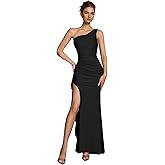 AOSHABABI Women's Cocktail Dresses Elegant Black One - Shoulder Pleated Slit Evening Dresses for Wedding Guest