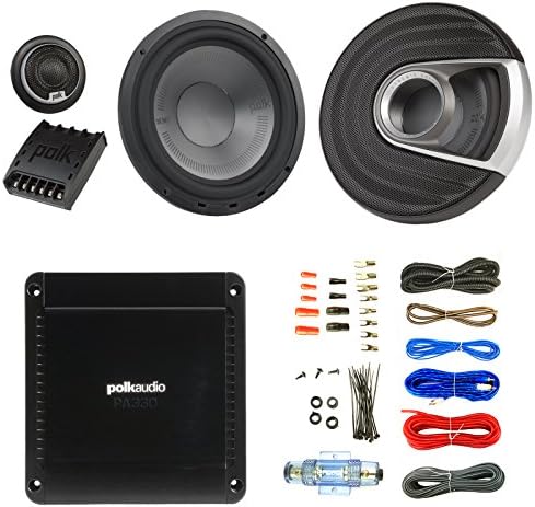 2x Polk Audio MM1 MM6502 Series 375W Ultra-Marine Certified 6.5" Component Speaker System, PA330 330W 2 Channel Car Amplifier, Enrock Audio 16-Gauge 50 Foot Speaker Wire