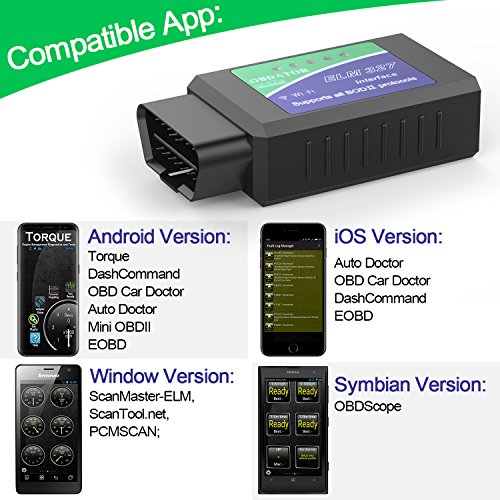 obdator Car WiFi OBD2 Scanner OBDII Scan Code Reader Adapter Check Engine Light Diagnostic Tool iOS & Android Work App in CarDoc, OBD DashCommand, Torque