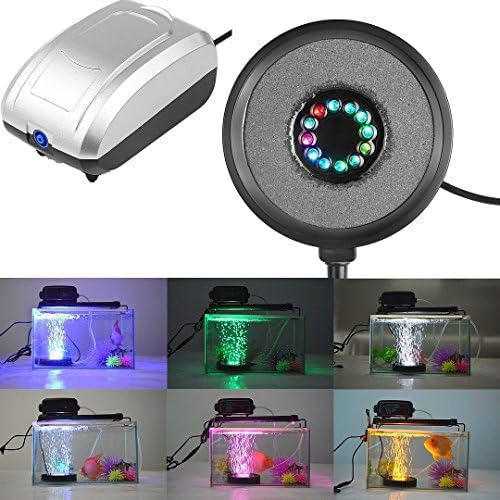 New Waterproof LED Submersible Aquarium Light Round Fish Tank Bubble Lamps Air Pump (Led Light Uk Plug) Set04