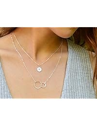 Collar de plata de ley, diseño de dos círculos entrelazados como símbolo de amistad eterna, para regalar a tu mejor amiga