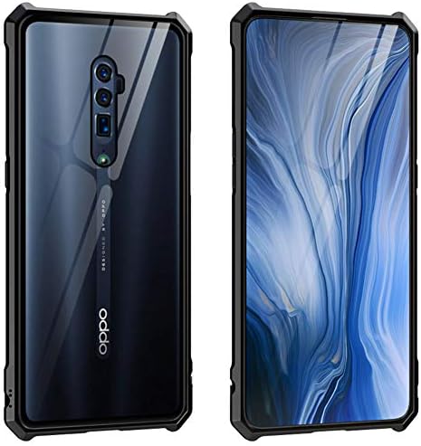 Oppo Reno 10x Zoom Case, CHIHENG Ultra Thin [Buckle Structure] Magnetic Aluminum Metal Frame + Transparent Tempered Glass Back Cover Full Body Protective Case for Oppo Reno 10x Zoom 6.6" Black
