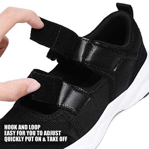 aeepd Women Fashion Trainers Walking Shoes Hook and Loop Adjustable Strap Arch Support Comfort Breathable Mesh Black