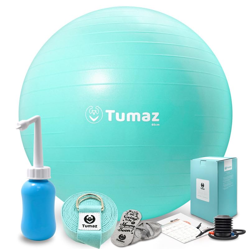 Tumaz Birth Ball Set for Pregnant Women to Help Labor and After - Including Birthing Ball/Peri Bottle/Yoga Strap/Non-Slip Socks with Quick Foot Pump & Instruction Poster
