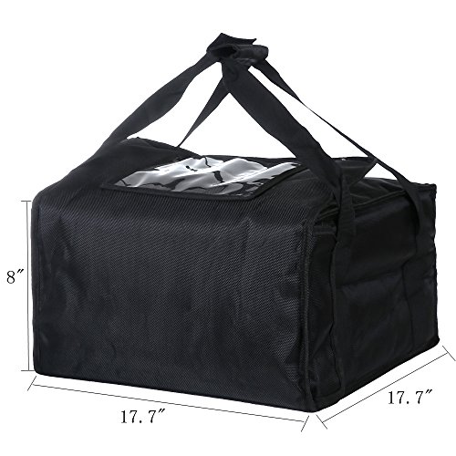 Polyester Insulated Pizza / Food Delivery Bag Professional Pizza Delivery Bag 18”×18“×8” for Three 16" Pizza Boxes (Black)