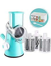 Cambom Manual Rotary Cheese Grater - Round Mandoline Slicer with Strong Suction Base, Vegetable Slicer Nuts Grinder Cheese Shredder with Clean Brush