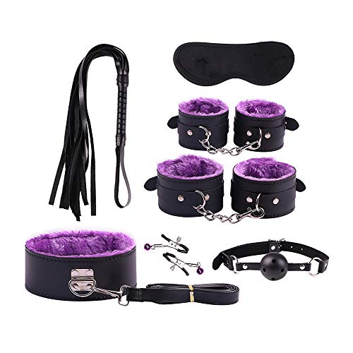 happinesssale Binding Bundled Suit Purple Yoga Leather 7Pcs/Set Warm Winter Gear Sēx Kit Hāndcuff Whip Blindfold SM Cosplay Queen Rëštrâîňtš for Partner Fun Toy Passionate Moment