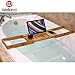 WELLAND Bathtub Caddy Bamboo Bath Tray with Adjustable Extending Sides, Bath and Bed Tray, Cellphone Tray, Book Reading Rack, Cup, Wine Glass Holder and Tablet Holder (Natural Bamboo Color)