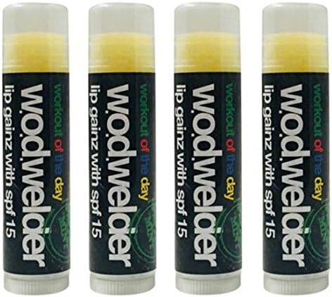 Wod Welder Lip Gainz Lip Balm 0.15oz/4.2g With SPF 15 - Aloe Vera, Beeswax, Jojoba Oil (4-Pack, Peppermint)