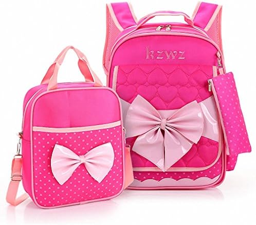 Cute Bow-Knot Decoration Children's Backpack Schoolbags Cartoon Knapsack For Youth Kids Girls School Bags Mochila Infantil rose red set