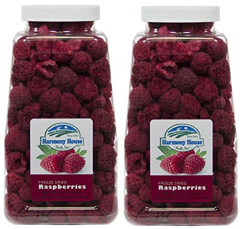 Harmony House Foods Freeze-Dried Whole Raspberries (3.5 oz, Quart Size Jar) - Set of 2