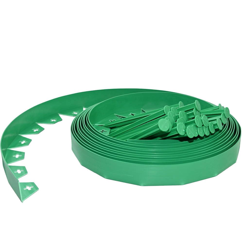 Ram® 10M Meters Green Lawn Edging Border Flower Bed Garden Lawn Edging Flexible Border With 40 Pegs Green