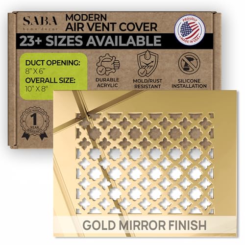 SABA Home Decor Air Vent Cover Grille - Acrylic Fiberglass 6" x 8" Duct Opening (8" x 10" Overall) Gold Mirror Finish Decorative Register Covers for Walls and Ceilings, Venetian